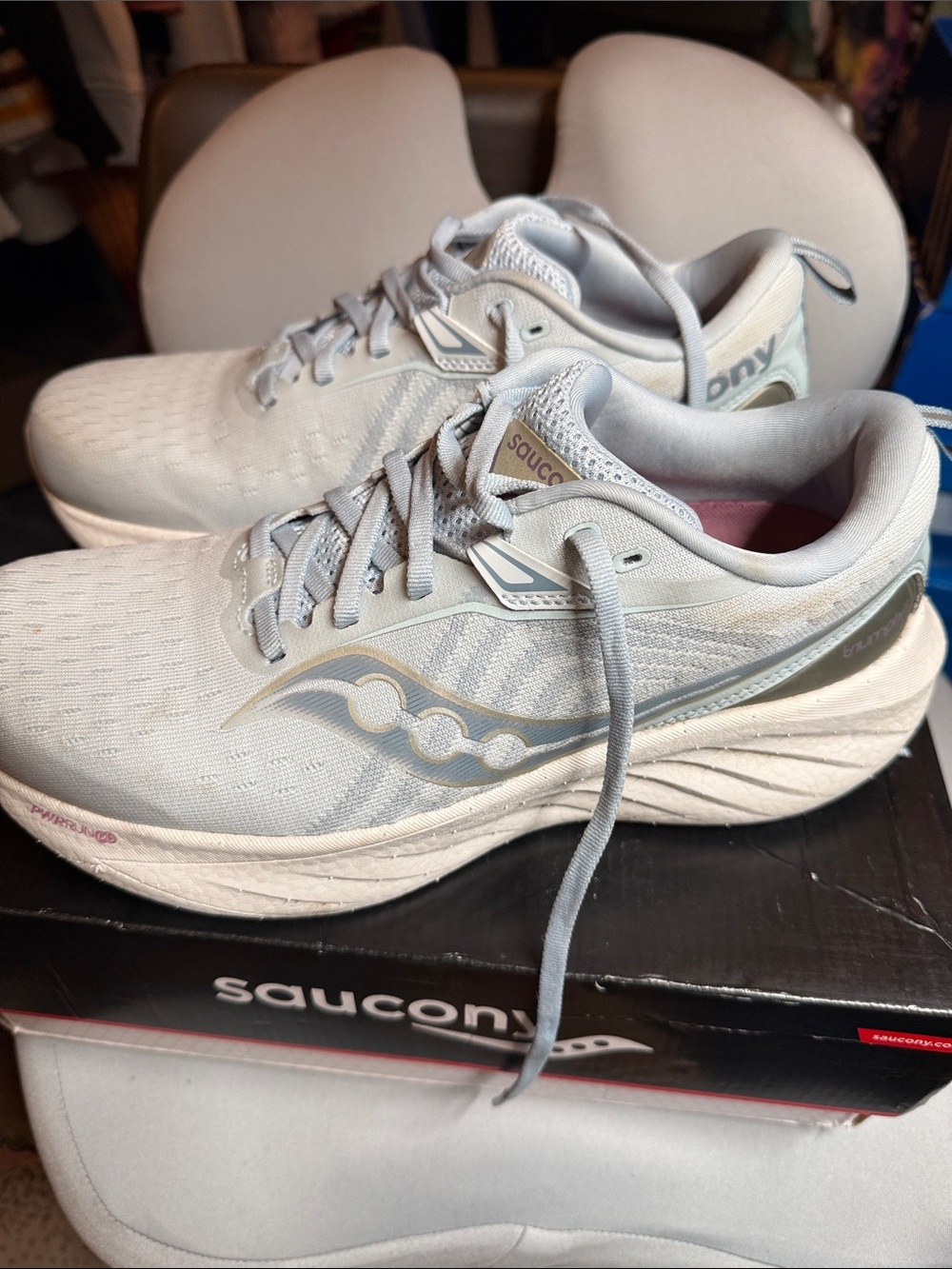Saucony Women’s Light Grayish Blue and White Running Sneakers